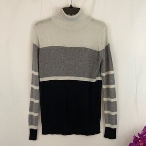 Joseph A Woman Black and Gray Shimmering Turtleneck Long Sleeve Sweater Size PL